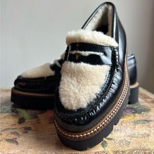 GH Bass leather fur platform loafers